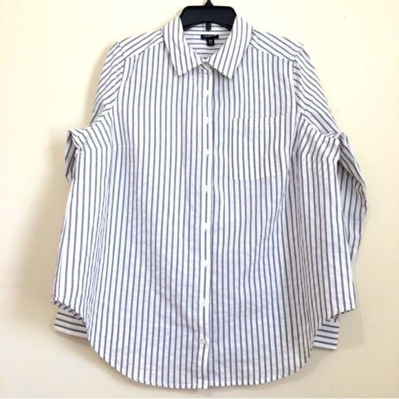 Torrid Lizzie blue white Striped Cotton Button Down Long Sleeve Shirt Plus 00 - Picture 5 of 16
